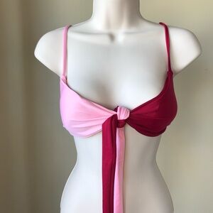 ROMWE Pink and Red Tie Front Bikini Top Size L